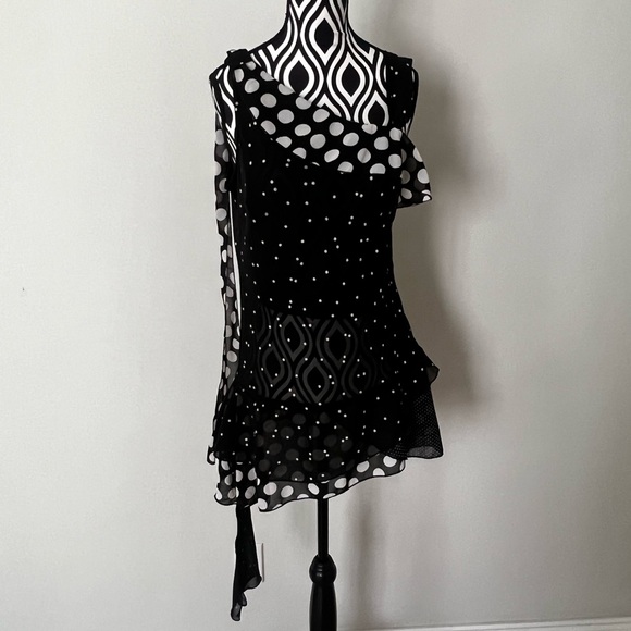 Vintage 90s Y2K Asymmetrical Tiered Polka Dot Baranda Top - Picture 2 of 15